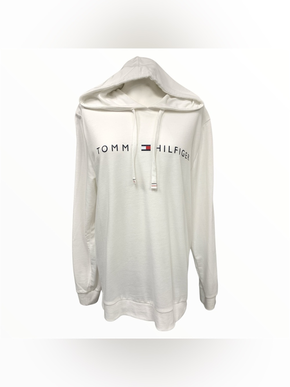 Tommy Hilfiger Cream Pullover Hoodie with Flag Logo Size M